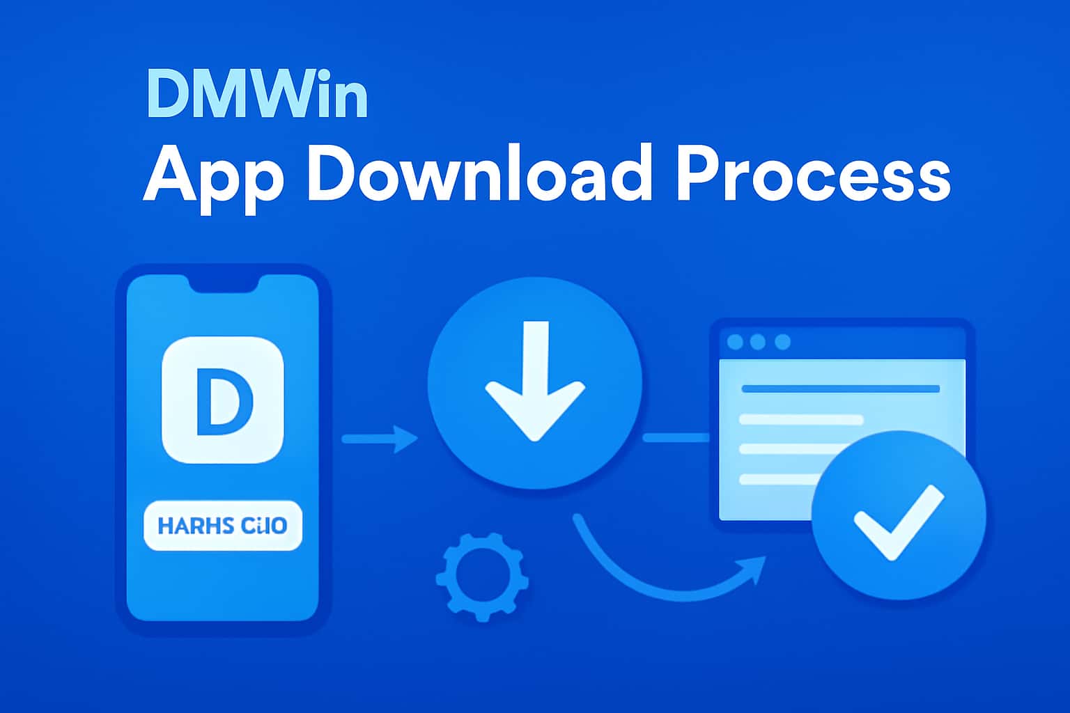 An informational graphic illustrating the DMWin App Download Process with a focus on clarity and user guidance.