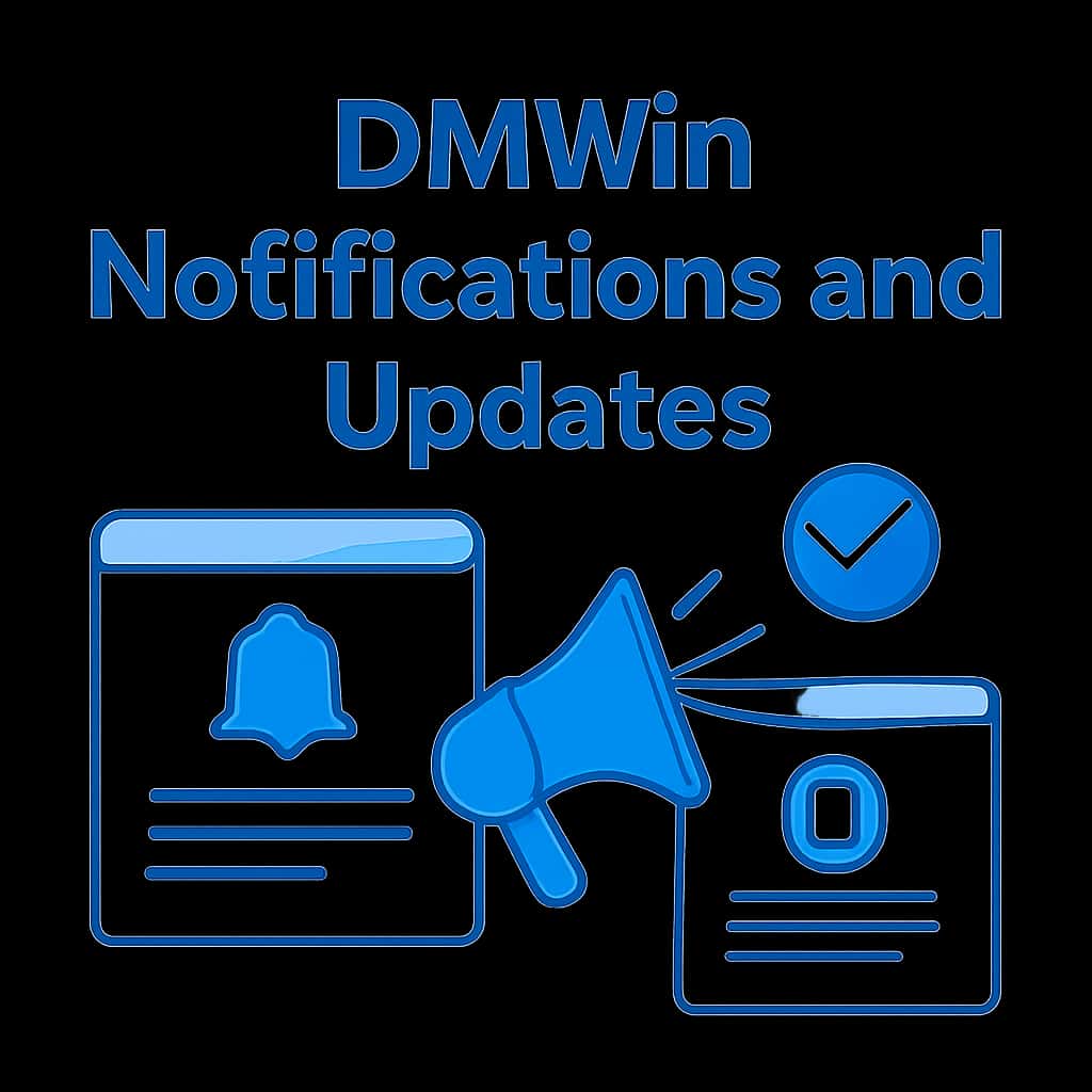 An educational diagram detailing DMWin Notifications and Updates.