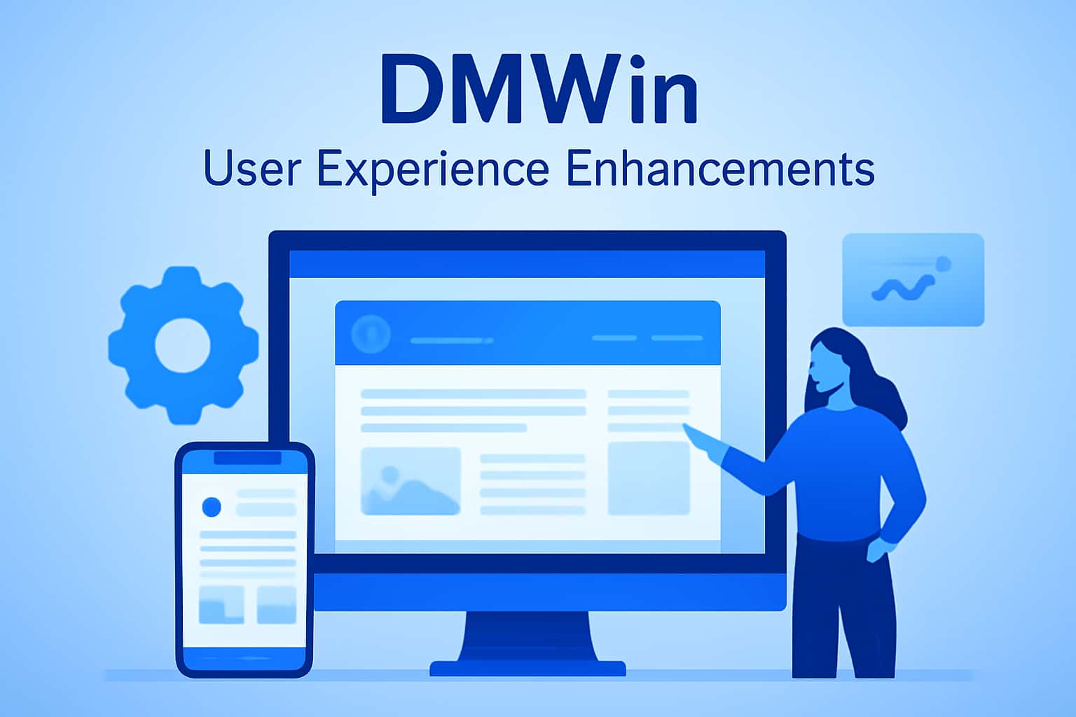 An informative depiction of DMWin User Experience Enhancements with a futuristic theme.