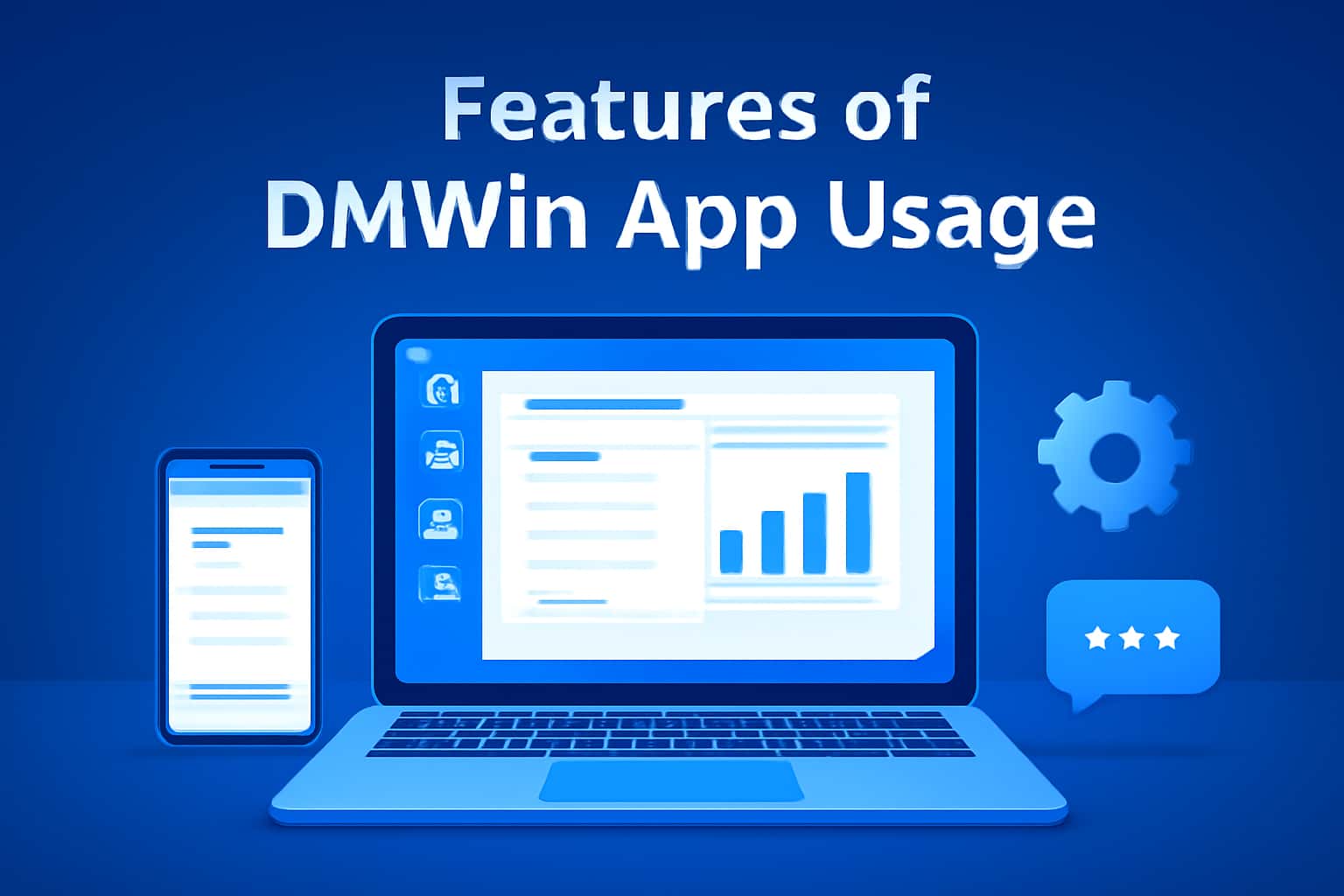 An informational scene showcasing the features of the DMWin app.