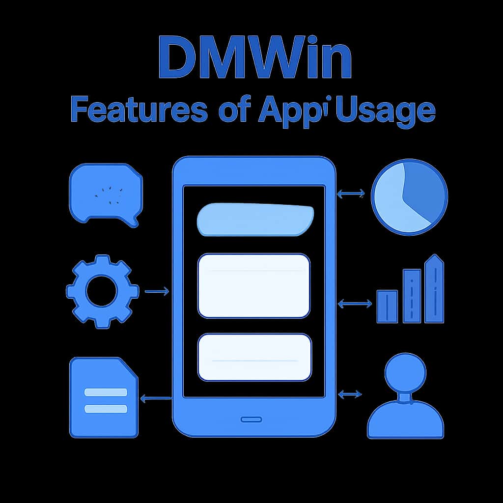 A diagram explaining the features of the DMWin app.