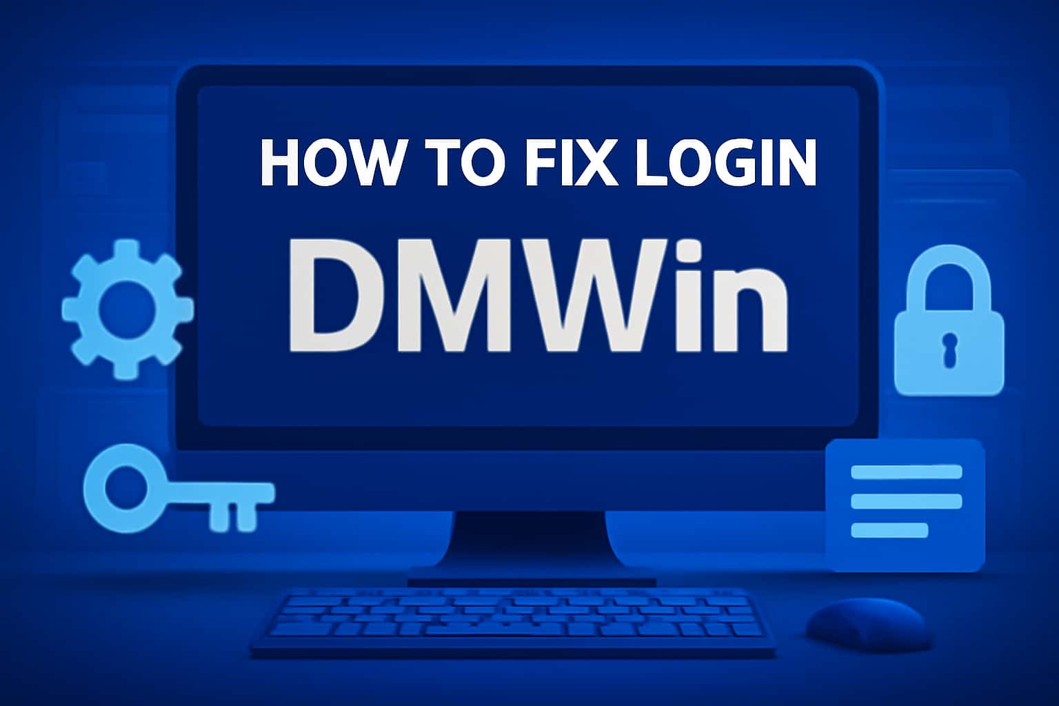 A high-tech scene illustrating the process of fixing login issues for DMWin.