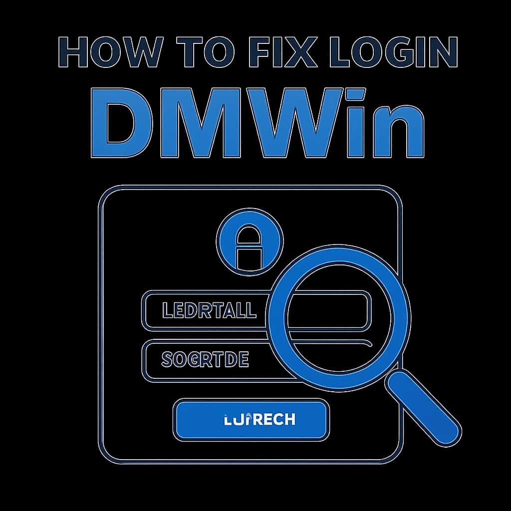 An illustration outlining troubleshooting steps for DMWin login.